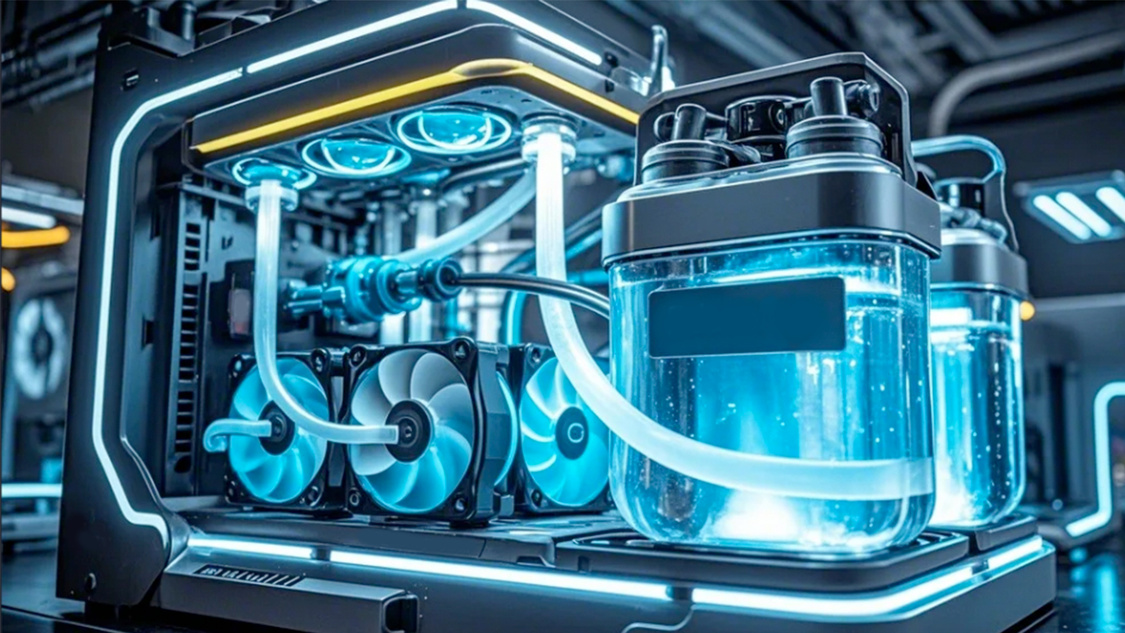 "Corsair iCUE 7000X RGB full-tower water-cooled case, 420mm radiator, smart cooling control"