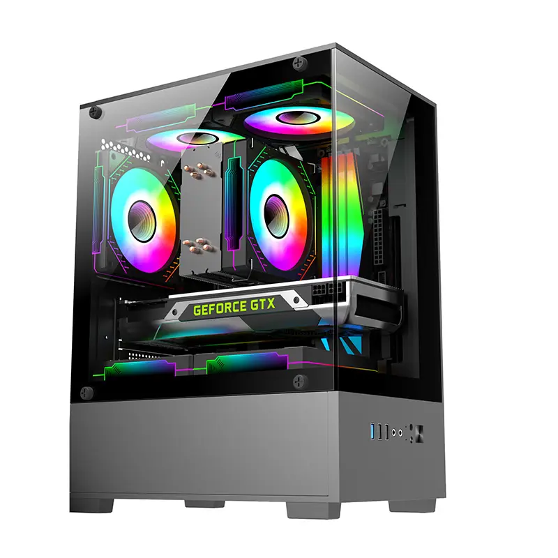J-190B DUNAO Newly Designed MATX PC Cases for Gamers 3mm Curved Tempered Glass Panel & RGB Fans-1-1